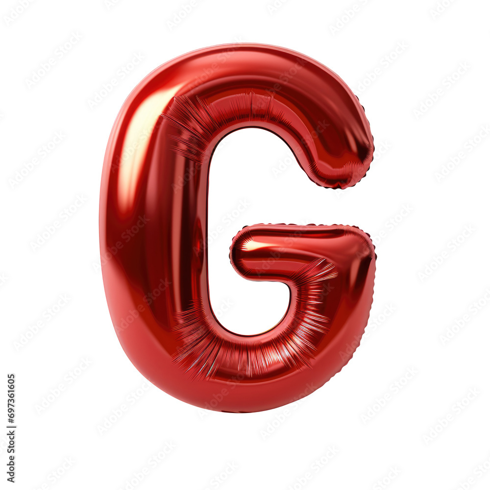 Red metallic G alphabet balloon Realistic 3D on white background. Generative AI Red metallic G alphabet balloon Realistic 3D on white background. Generative AI