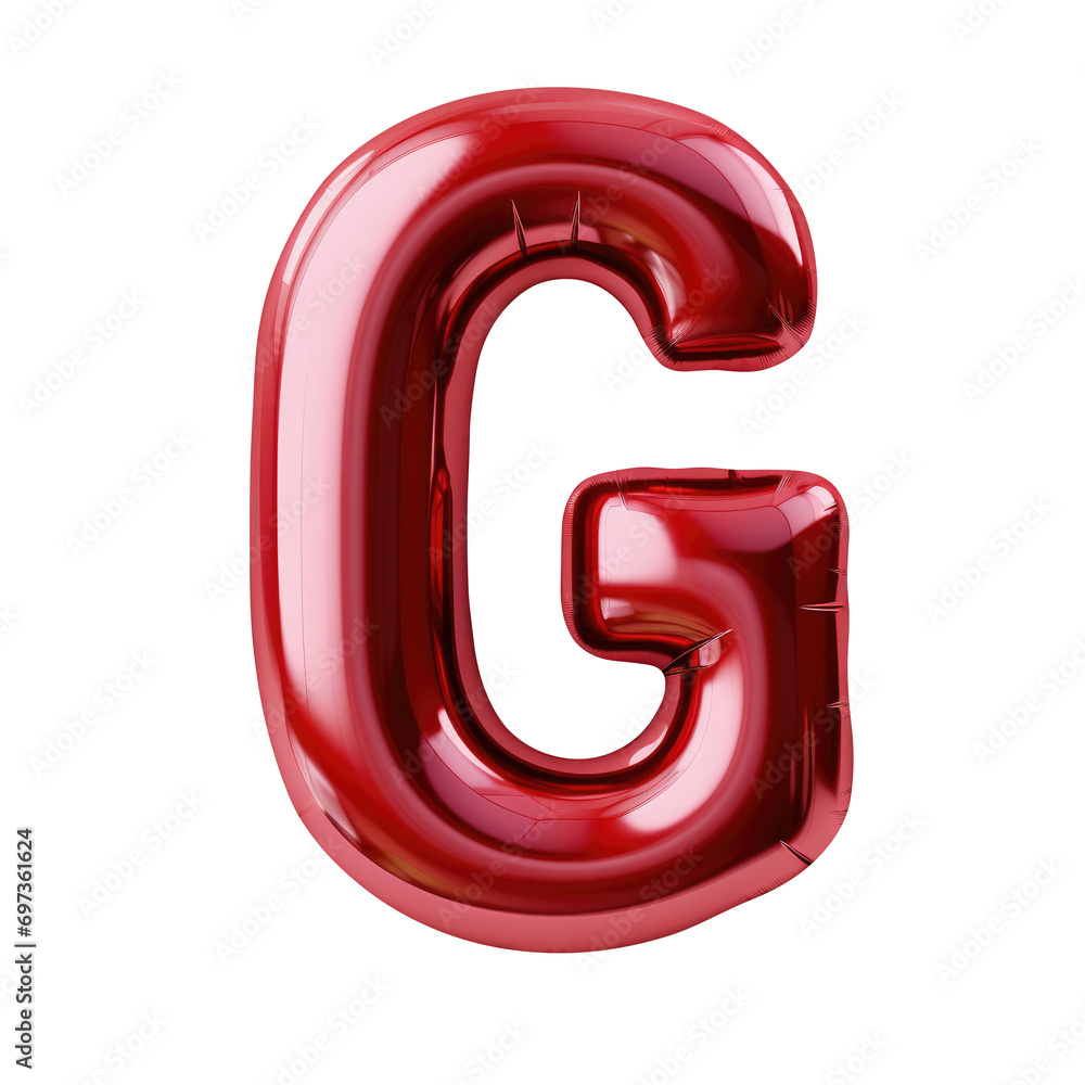 Red metallic G alphabet balloon Realistic 3D on white background. Generative AI Red metallic G alphabet balloon Realistic 3D on white background. Generative AI