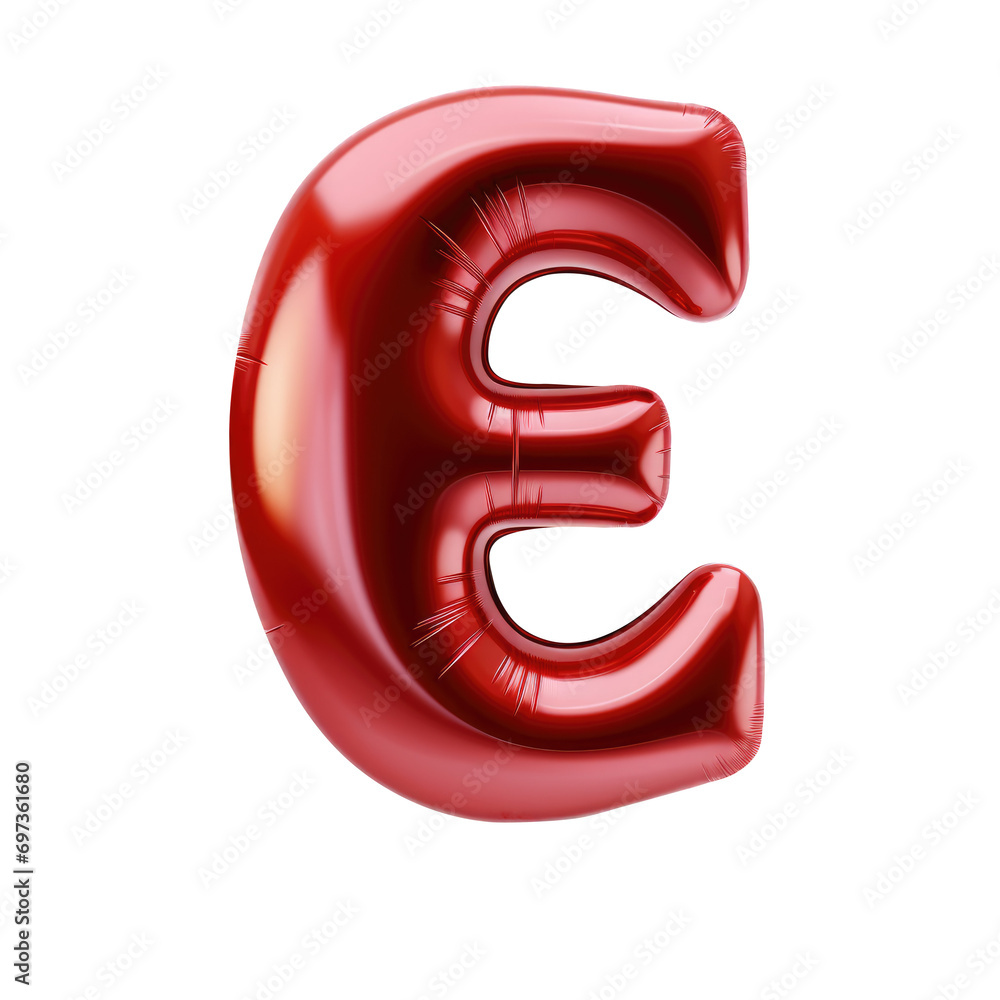 Red metallic E alphabet balloon Realistic 3D on white background. Generative AI Red metallic E alphabet balloon Realistic 3D on white background. Generative AI