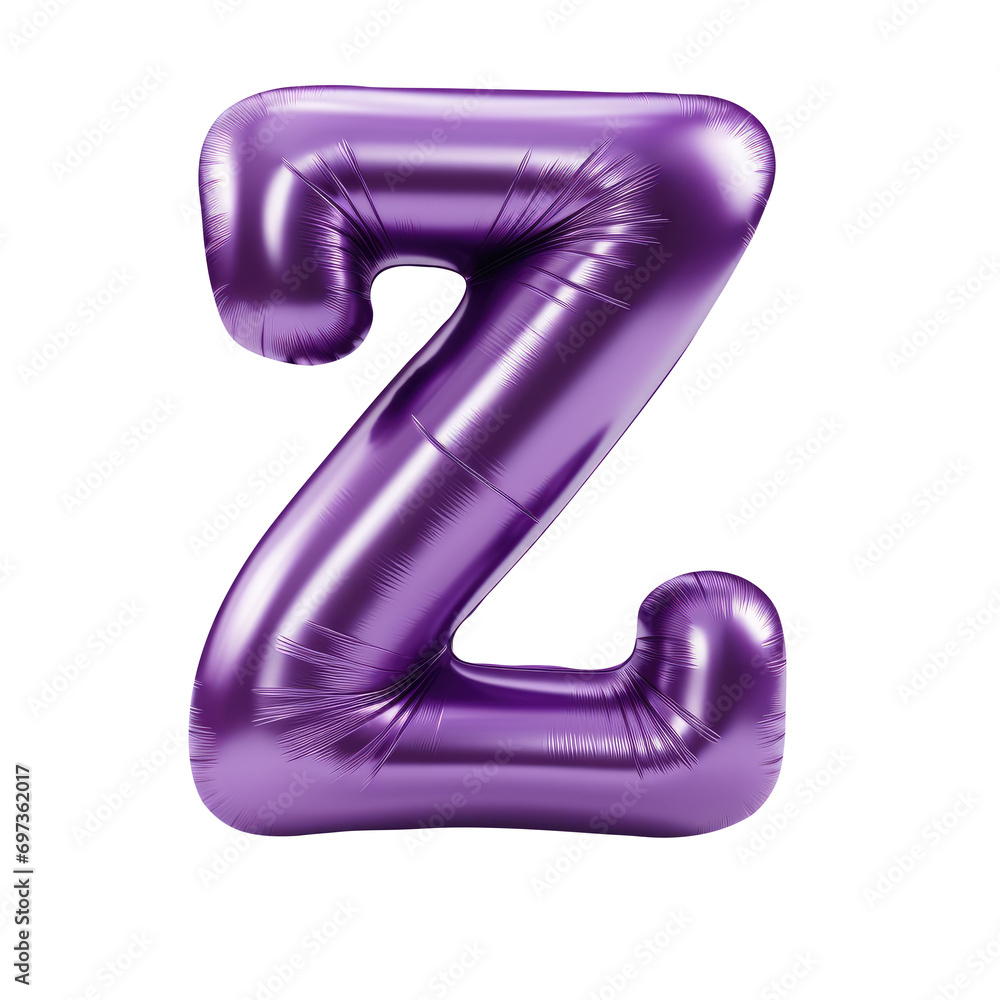 purple metallic Z alphabet balloon Realistic 3D on white background.