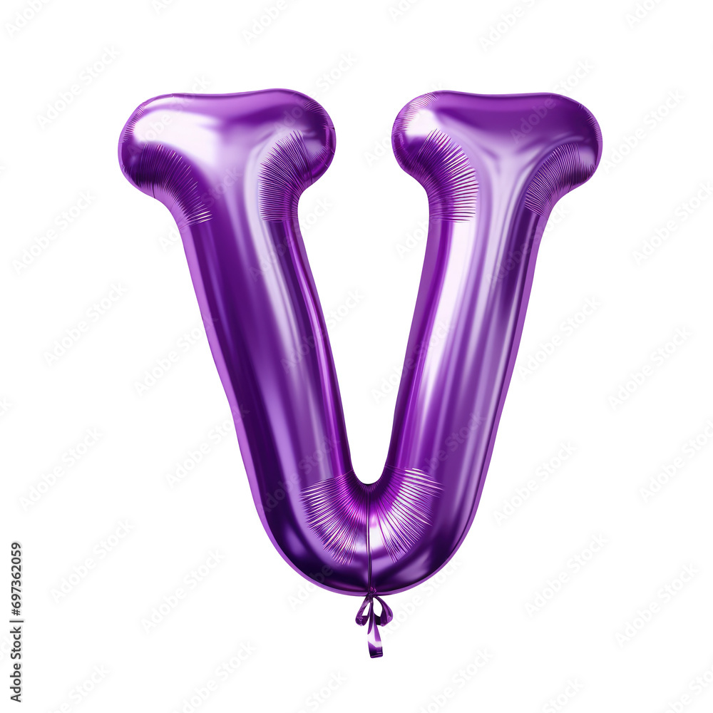purple metallic V alphabet balloon Realistic 3D on white background. purple metallic V alphabet balloon Realistic 3D on white background.
