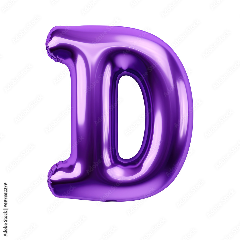 purple metallic D alphabet balloon Realistic 3D on white background. purple metallic D alphabet balloon Realistic 3D on white background.
