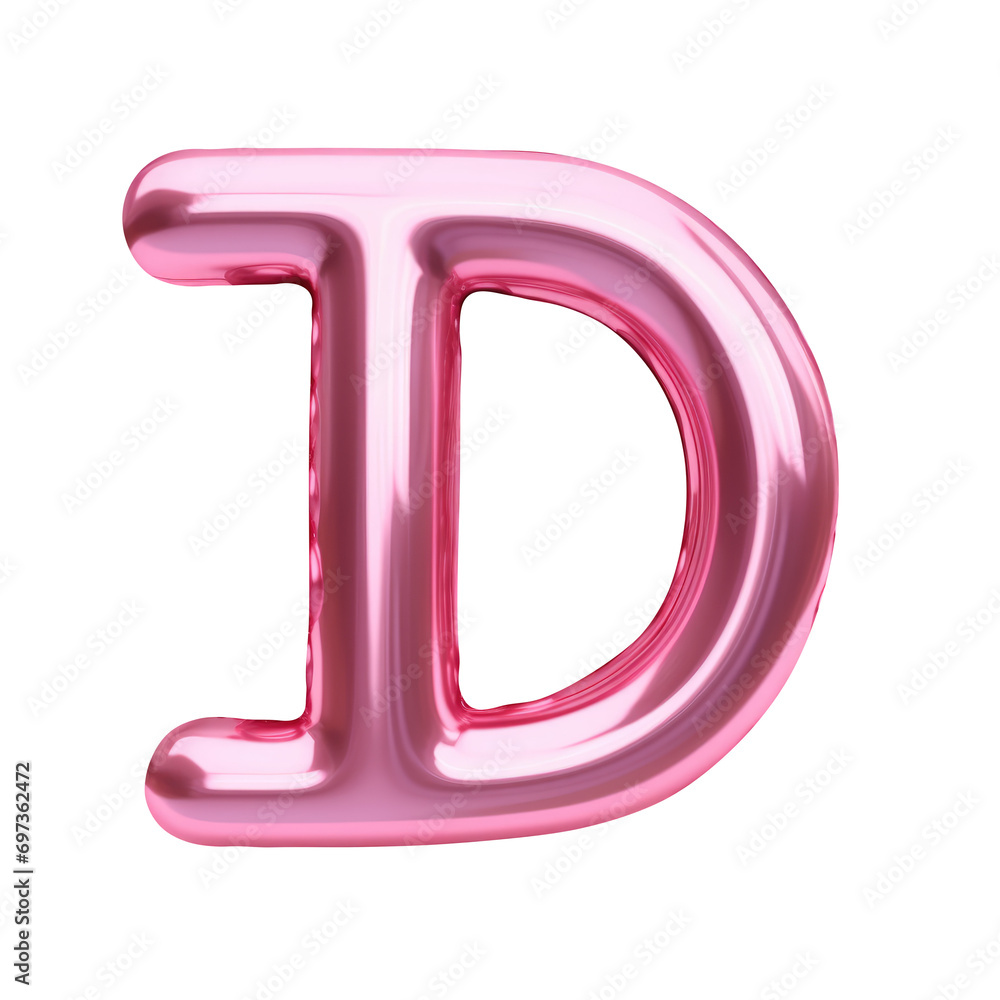 pink metallic D alphabet balloon Realistic 3D on white background. pink metallic D alphabet balloon Realistic 3D on white background.