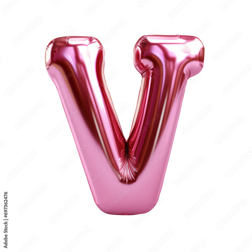 pink metallic V alphabet balloon Realistic 3D on white background. pink metallic V alphabet balloon Realistic 3D on white background.