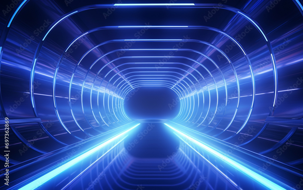 Blue light shining through futuristic tunnel Blue light shining through futuristic tunnel