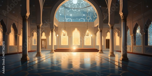 A magnificent and luxurious mosque interior. generative AI © original logo