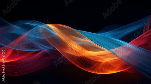 Dynamic red and blue light waves intertwining on a dark background, perfect for vibrant tech or abstract designs.