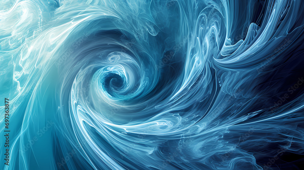 blue typhoon wave digital art on a black background - obrazy, fototapety, plakaty 