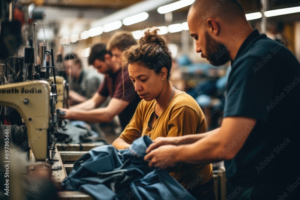 Diverse group of people working in factory