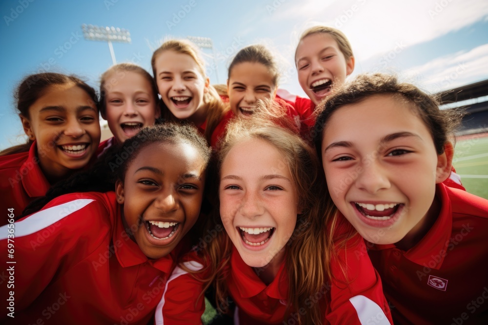 Group portrait of a young female soccer team