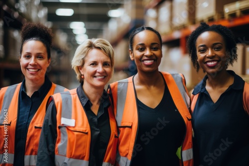 Portrait of a diverse group of female warehouse workers photo