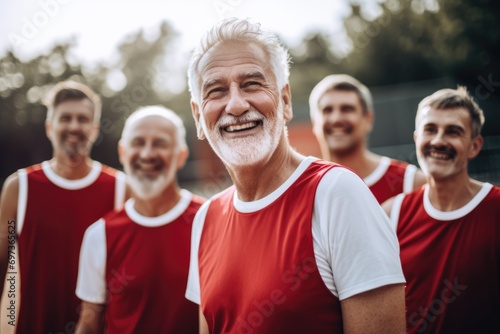 Portrait of a smiling senior basketball team outside © Vorda Berge