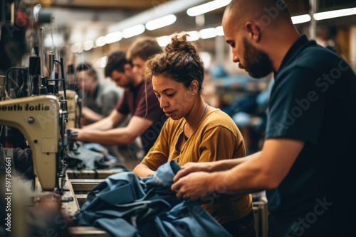 Diverse group of people working in factory