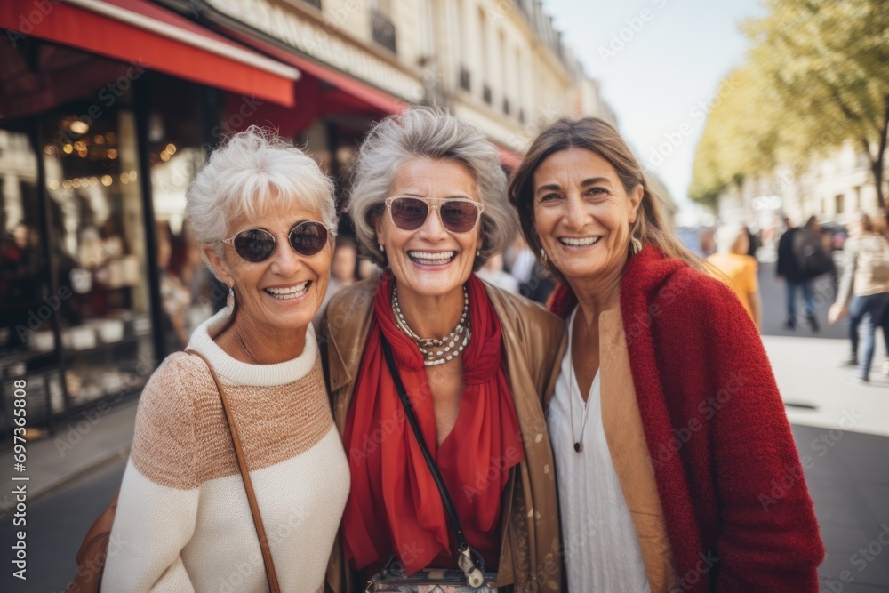 Portrait of happy senior women shopping in the city