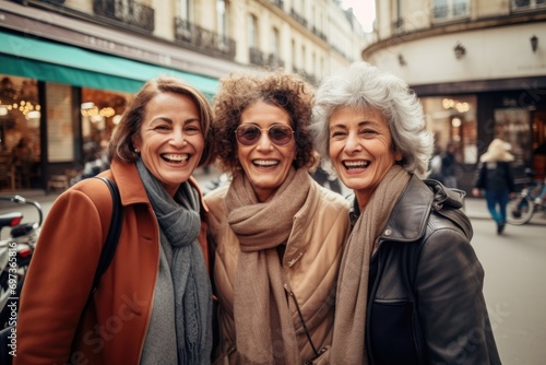 Portrait of happy senior women shopping in the city