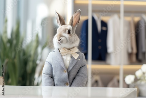 Elegant Rabbit in Suit at Fashion Store