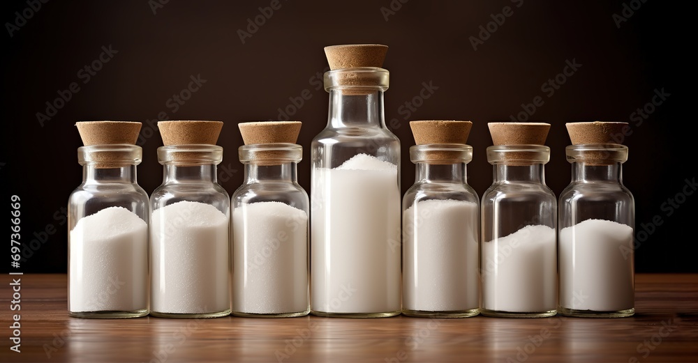Rows of white salts in a bottle Rows of white salts in a bottle