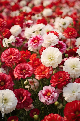 Background of white and red flowers field