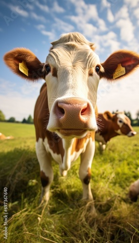 Curious Cow in Pasture - Close-Up Portrait © Skyfe
