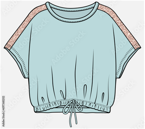 CROP TOP WITH ELASTICATED WAIST AND DOLMAN SLEEVES DETAIL DESIGNED FOR TEEN AND KID GIRLS IN VECTOR ILLUSTRATION FILE