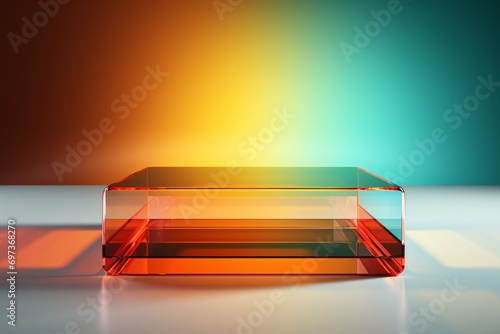Colorful, translucent acrylic background with empty display for makeup and cosmetics advertising.