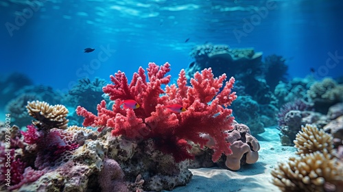 The underwater world is home to an exotic red coral reef