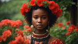 Kobieta w Ogrodzie Pełnym Czerwonych Kwiatów