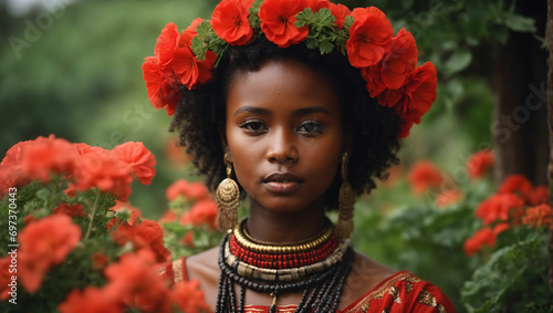 Kobieta w Ogrodzie Pełnym Czerwonych Kwiatów