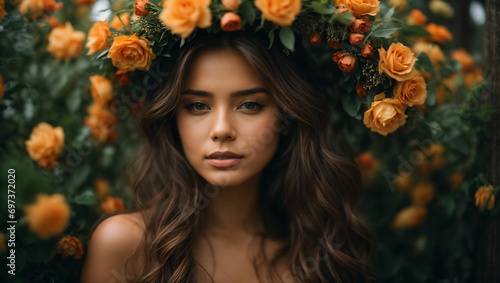 Dziewczyna wśród letnich róż photo