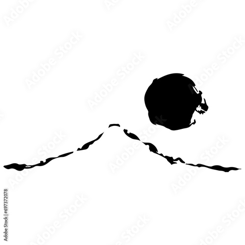 山と太陽の墨絵風イラスト　ベクター