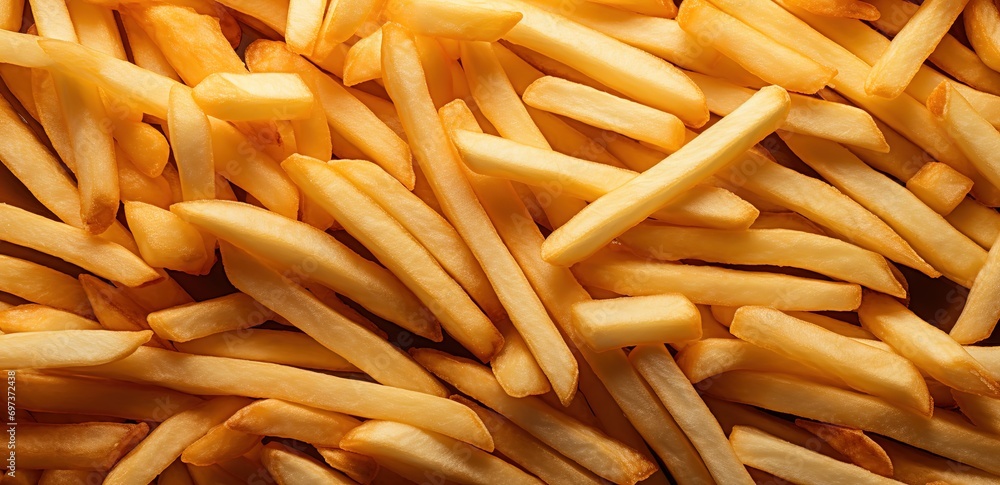 stack of french fries on black background. generative AI stack of french fries on black background. generative AI