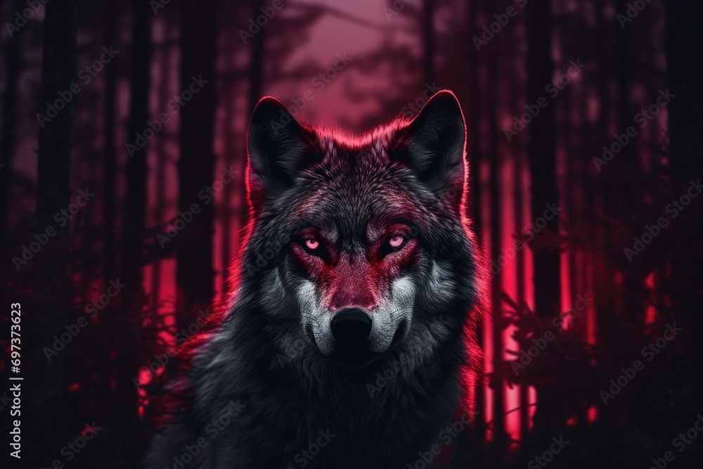 Mystical RedEyed Wolf in Dark Forest Stock Photo Adobe Stock