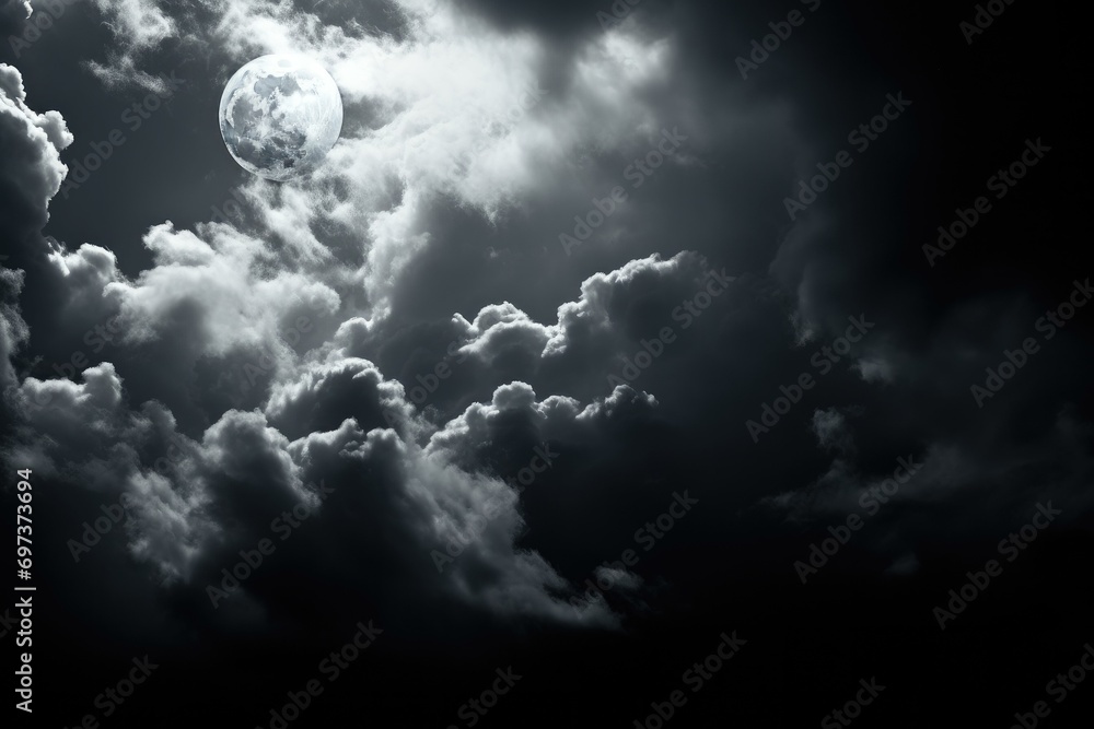 Mystical Full Moon Over Cloudy Night Sky Mystical Full Moon Over Cloudy Night Sky