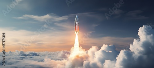 a rocket that is hurtling into space above the clouds. generative AI