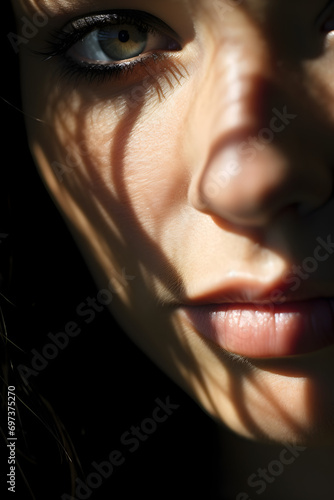 Close up photography of a woman half face shot