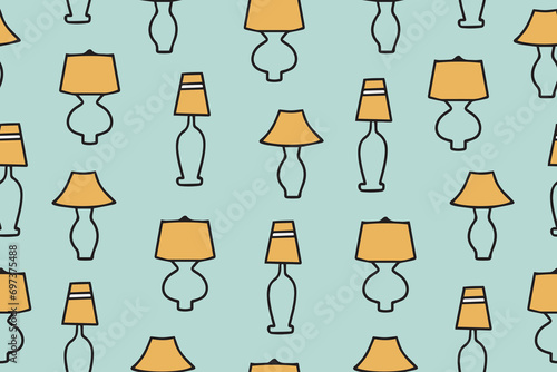 Seamless pattern of lighting fixtures for home decor. Decorative table lamp. Lighting for interior design.