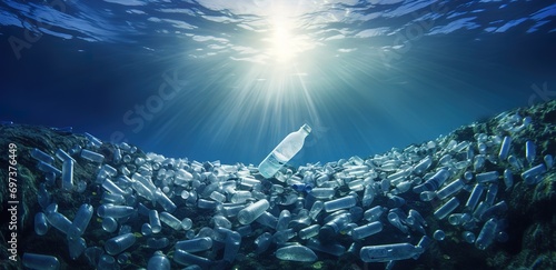 Piles of rubbish on the seabed with clear water and light requirements from above. generative AI