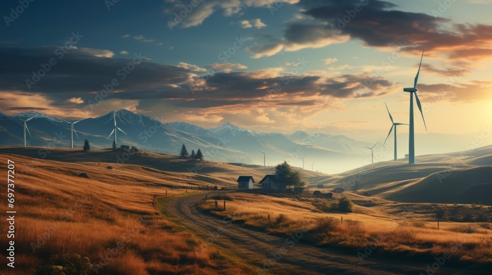 Obraz premium A Serene Countryside Scene with Majestic Windmills