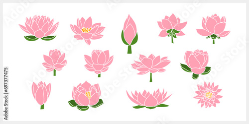 Doodle lotos rose flower with leaf clipart isolated Hand drawn cartoon nature Vector stock illustration EPS 10