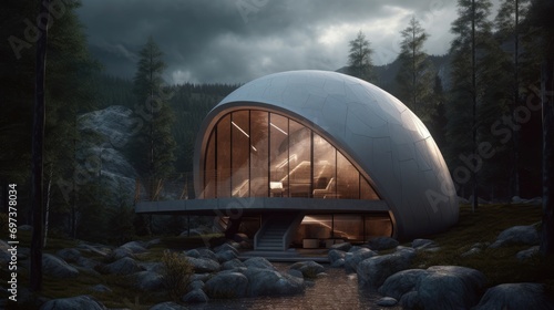 Futuristic sustainable houses. Created with generative AI.	