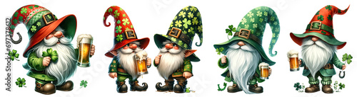St. Patrick’s Day Gnomes , Happy Leprechaun with beer illustration cut out transparent isolated on white background ,PNG file