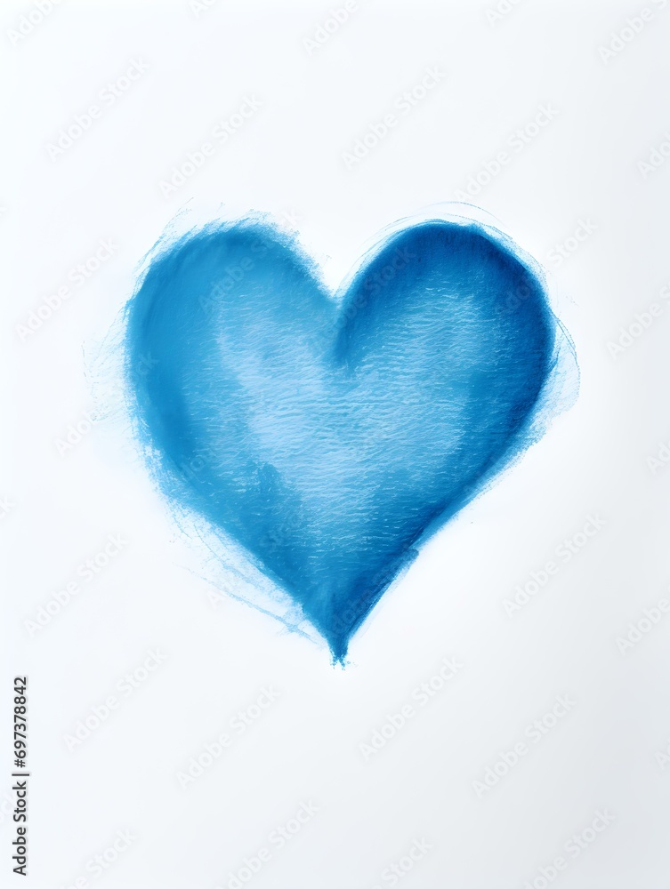 Chalk Drawing of a Heart in blue Colors. White Background with Copy Space