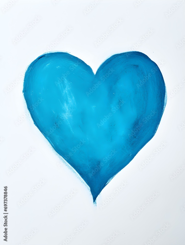 Chalk Drawing of a Heart in blue Colors. White Background with Copy Space