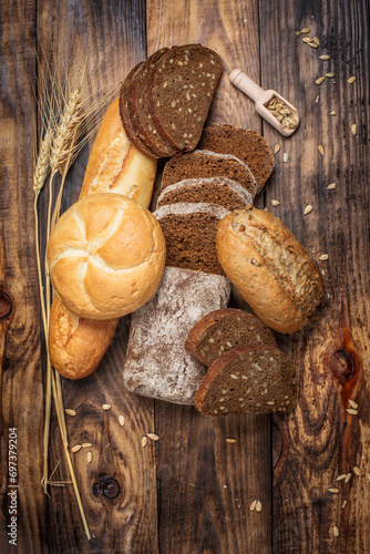 Fresh loaves of bread, various breads for toasts and sandwiches, delicious crispy breads, gluten-free breads, fresh flour and wheat breads	