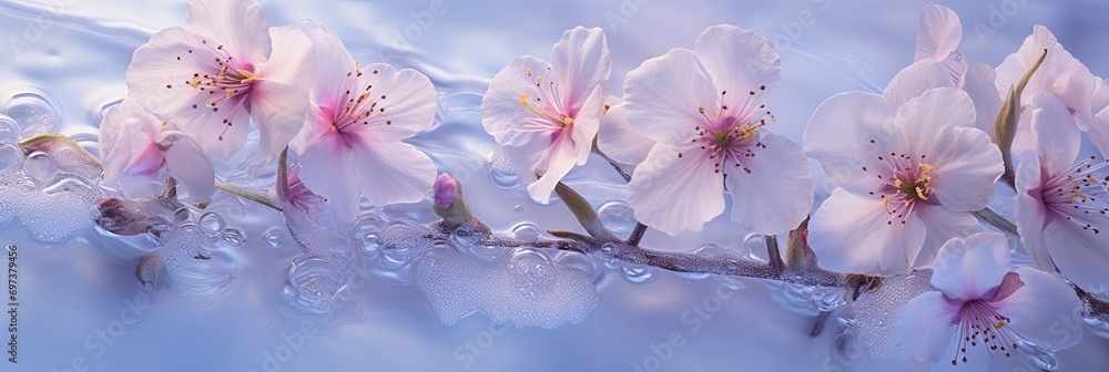 Beautiful frozen bouquet of flowers, background of multi-colored flowers in ice, banner Beautiful frozen bouquet of flowers, background of multi-colored flowers in ice, banner