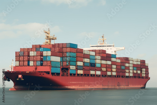 Container ship in the sea. Freight transportation and logistics background