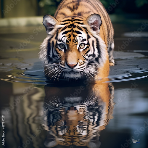 Portrait of a Dangerous Tiger in the Water Looking 