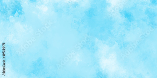 Brush paint blue paper textured canvas element with clouds, blue sky with clouds background, painted white clouds with pastel blue sky, abstract watercolor background illustration.