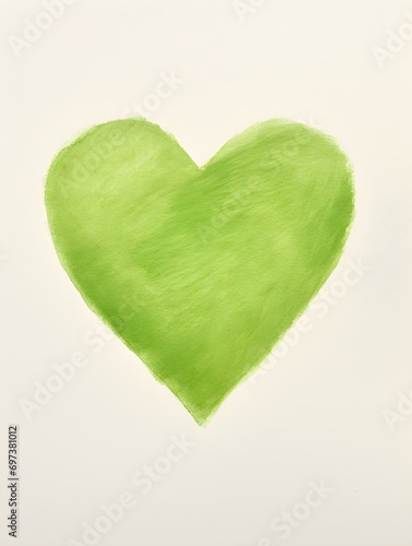 Chalk Drawing of a Heart in light green Colors. White Background with Copy Space