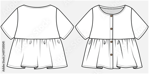 OFF SHOULDER BOHEMIAN BLOUSE WITH PUFF RAGLAN SLEEVES DETAIL DESIGNED FOR TEEN AND KID GIRLS IN VECTOR ILLUSTRATION FILE